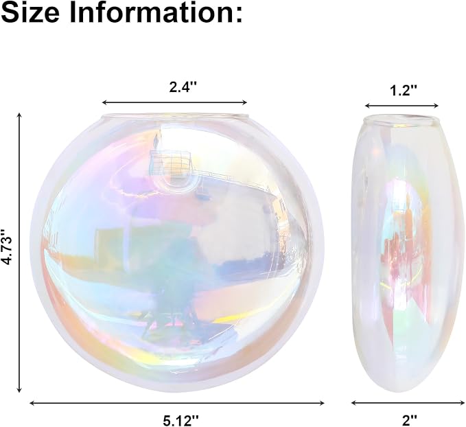 Kingbuy Wall Hanging Glass Planters Propagation Station - 4 Pack Iridescent Oblate Globe Flower Vases for Air Plants, Glass Terrariums with Floating Holders, Boho Indoor Hydroponic Home Office Decor