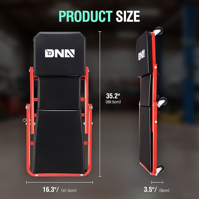 ‎DNA MOTORING TOOLS-00184 36 Inches 2 IN 1 Rolling Folding Car Creeper/Seat, 6 Pcs 2" Casters, 150kg Weight Capacity, Red