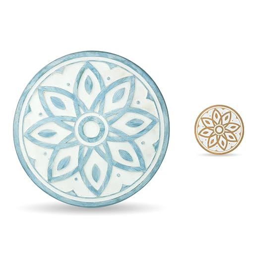 2 Pack Geometric Stepping Stones, 10” Round Cement Garden Path Stones, Mandala Mosaic Tile Design for Outdoor Patio Decor, Non-Slip & Weather-Resistant (Blue)
