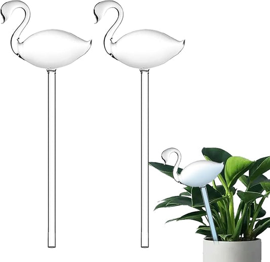 2-Pack Star-Shaped Glass Self-Watering Globes for Indoor Outdoor Plants – Automatic Irrigation Decorative Watering Bulbs for Garden Flower Pots, Patio, Home Decor (Swan)