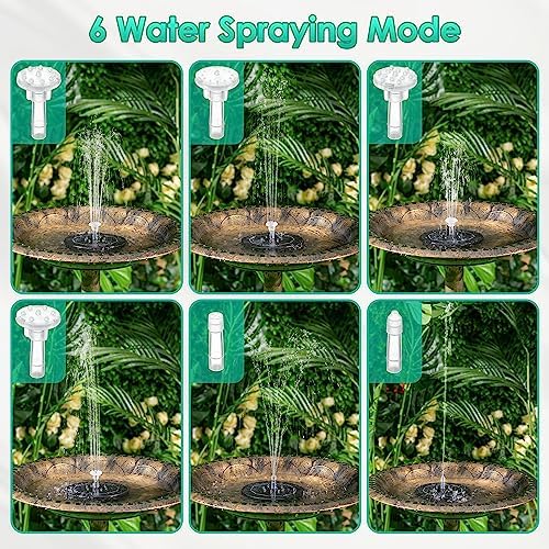 Saillong 2 Pack 5W Solar Bird Bath Fountain Pump with Colorful LED Lights, 6.3'' Battery and Solar Powered Water Fountains with 6 Nozzles, Floating Fountain Pump for Bird Bath Garden, Pond