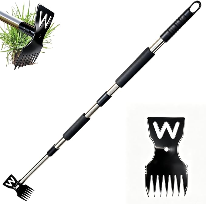 Weed Puller Tool - 60" Manual Weeder Remover Tool, Long Handle Weed Grabber Remover, 2 in 1 Hand Weed Rake and Garden Hoe, Heavy Duty Uprooting Weeding Pull for for Garden Patio Lawn