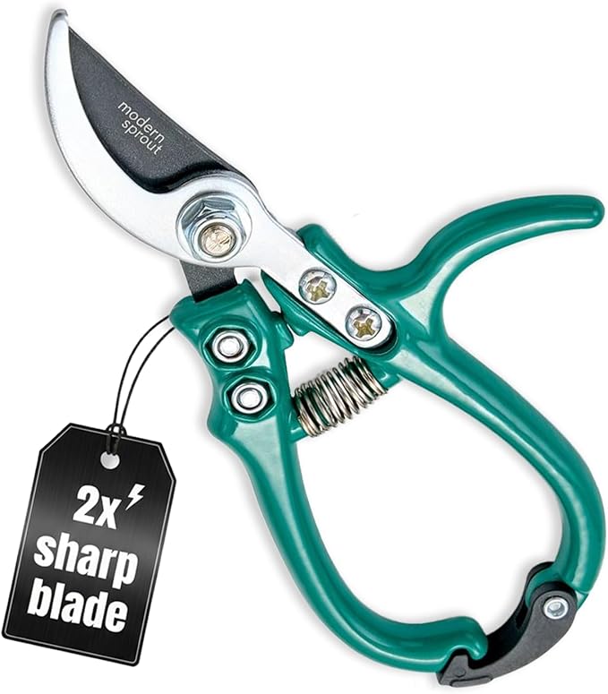 Modern Sprout Hand Pruners - Lightweight Pruning Shears W/Easy Lock- Gardening Scissors - Bypass Sharp Carbon Steel Blade - Rust Resistant - Garden Tools -Reusable Holster -Gift for Father's Day-Ocean