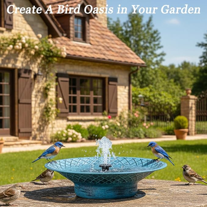12.6" Bird Baths for Outdoors, Bird Bath Fountains Solar Power, Hummingbird Bath Fountain, Solar Bird Bath Fountain for Garden Patio Decor(Blue)