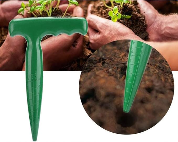 Seed Planter Tool, 6.9 Inch Green Plastic Dibber for Sowing Seeds, Planting Bulbs, Digging with Handle