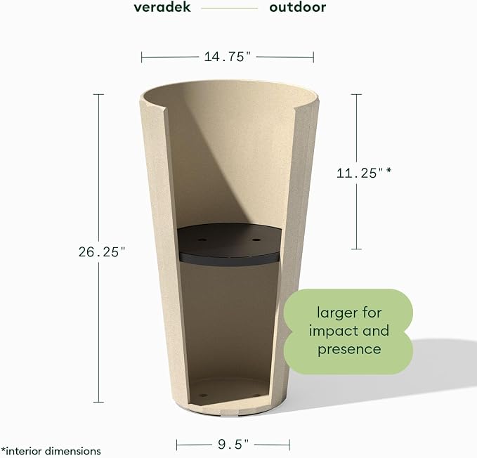 Veradek Column Series 26" Tall Outdoor Planter for Porch & Patio | Durable Plastic-Stone Material w/Shelf | Modern Décor for Plants & Flowers