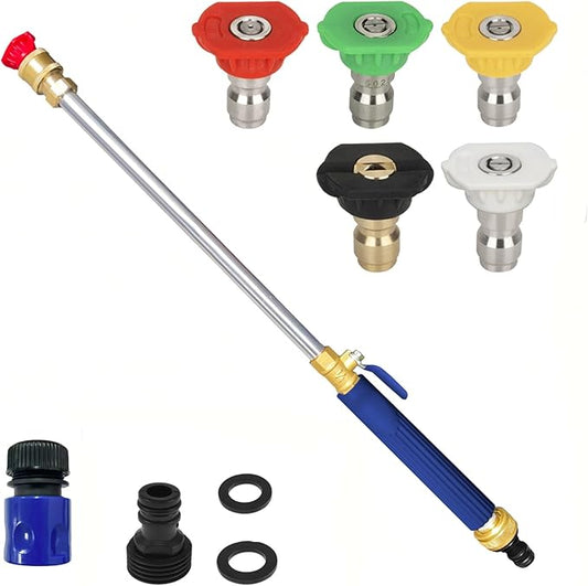 Upgrade Leak-Free jet nozzle high pressure hose nozzle，Suitable for garden hoses high pressure power washer wand with 5 High Pressure hydro nozzles and Quick Connectors (blue)