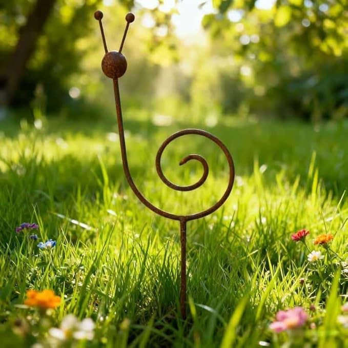 Rusty Metal Snail Garden Stake, 34.64 Inch Yard Art Sculpture, Outdoor Lawn Ornament for Patio, Porch, Backyard Decor (Bronze)