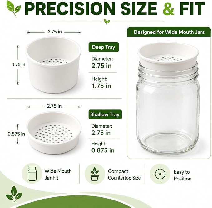 Microgreens Growing Kit for Wide Mouth Mason Jars, 4-Pack Deep & Shallow Hydroponic Growing Trays for Indoor Kitchen Gardening, Reusable Trays for Sprouts, Herbs, Pea Shoots