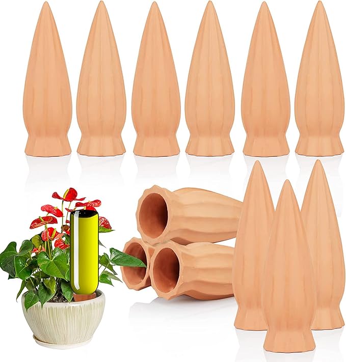 KOAMLY Plant Self-Watering Stakes 12 Pack Terracotta Plant Watering Stakes,Recycled Wine Bottle Plant Watering Spikes for Vacation