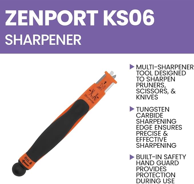 Zenport KS06 6-in-1 Multi-Sharpener for Pruners/Scissors and Knives, 8-Inches Long