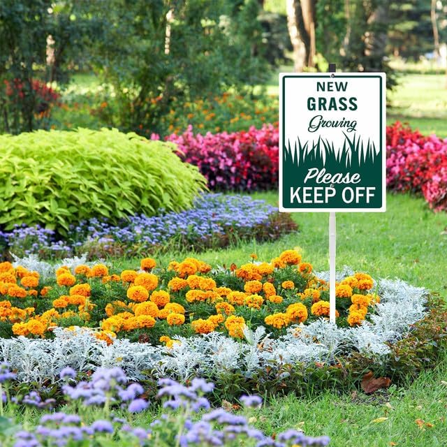 New Grass Growing Please Keep Off Yard Sign With Stake Keep Off Grass Reflective Aluminum Lawn Signs Signs Rust Free Garden Signs (8x12) IN