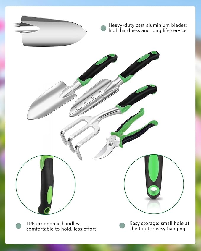 Garden Tools Set, 10 Piece Gardening Tools Set, Heavy Duty Gardening Hand Tools with Non Slip Ergonomic Handle, Storage Garden Bag, Gardening Gifts for Women and Men (Professional Set (10 PCS))