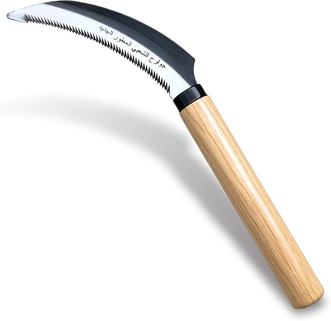 Grass Sickle with Sawtooth Japanese Weeding Hoe Weeding Tools for Garden High Toughness Stainless Steel with Hard Solid Wood Handle(Beige)
