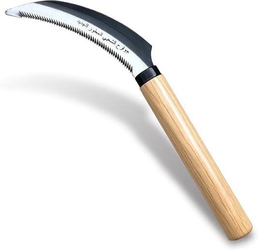 Grass Sickle with Sawtooth Japanese Weeding Hoe Weeding Tools for Garden High Toughness Stainless Steel with Hard Solid Wood Handle(Beige)