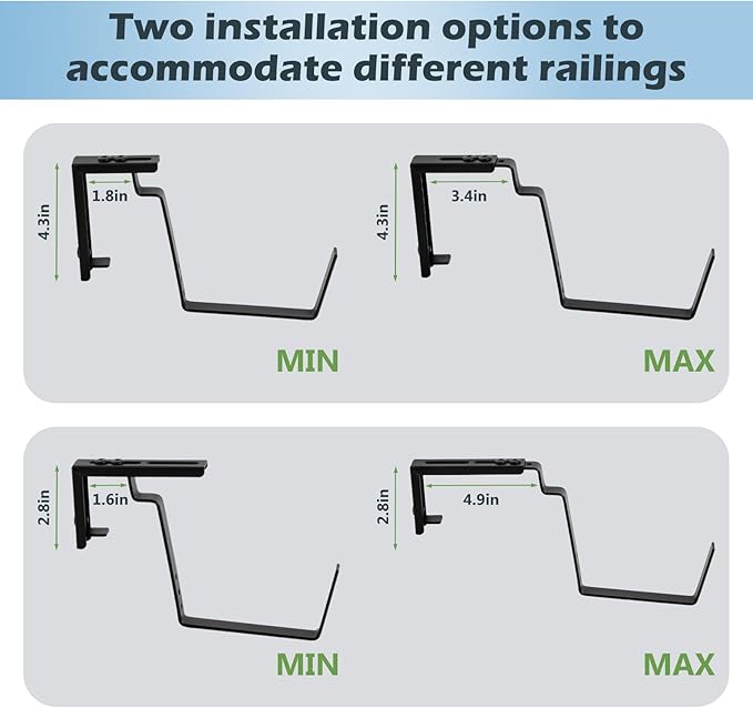 2 Pack Window Boxes Planters 17’’ Railing Hanging Planter Boxes for Outdoor Plants with Double Adjustable Brackets Rectangle Deck Railing Flower Pots Herb Planter for Fence Patio Balcony
