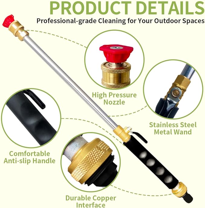 Upgrade Leak-Free jet nozzle high pressure hose nozzle，Suitable for garden hoses high pressure power washer wand with 5 High Pressure hydro nozzles and Quick Connectors (black)