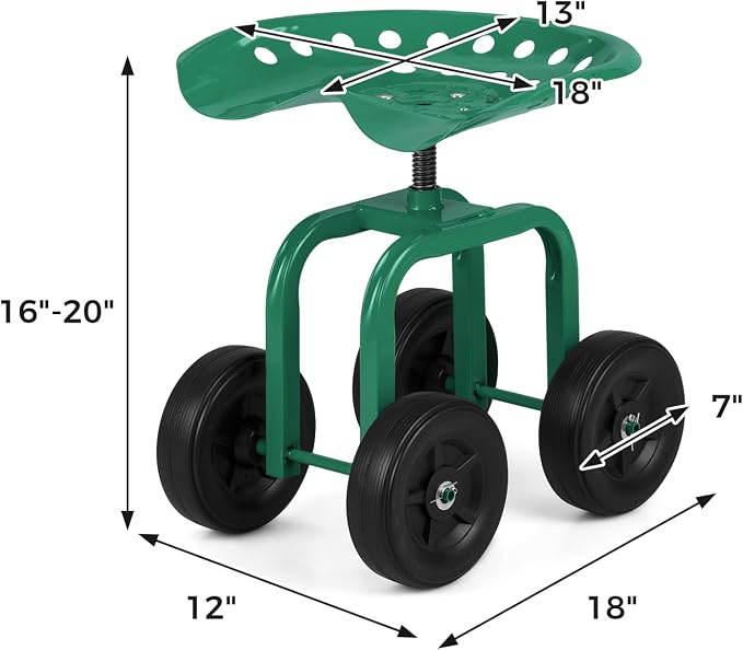 IRONMAX Garden Cart with Seat, Gardening Rolling Stool Scooter with Wheels & Ergonomic Seat for Planting, Wheeled Outdoor Gardening Work Seat for Patio, Yard, Garden (Black)