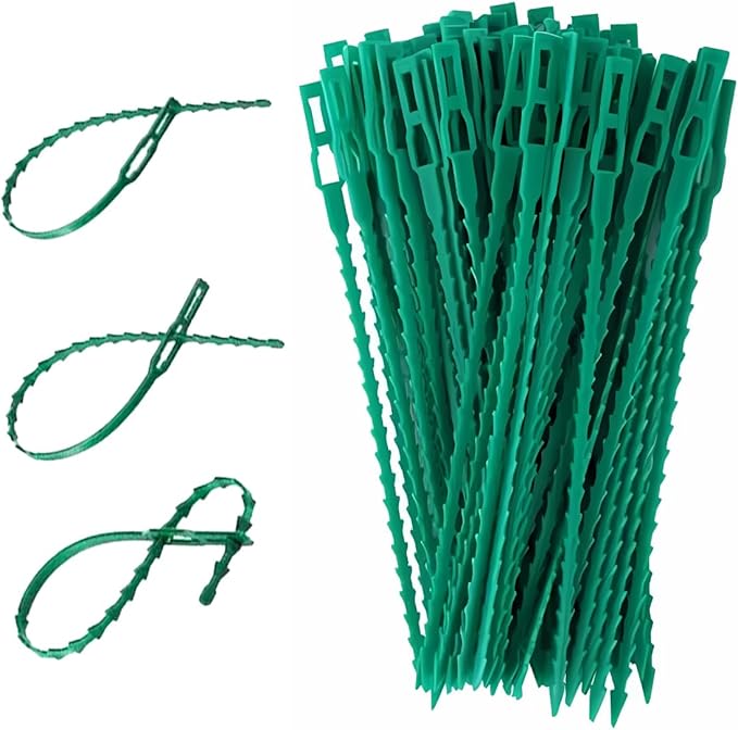 100 Pcs Adjustable Plant Ties, 6.7" Serrated Flexible Green Garden Plastic Ties for Climbing Plants, Vines, Flowers, Tomatoes, Trees, Stems, Outdoor Indoor Potted Plant Growth Support.