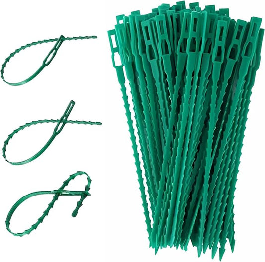 100 Pcs Adjustable Plant Ties, 6.7" Serrated Flexible Green Garden Plastic Ties for Climbing Plants, Vines, Flowers, Tomatoes, Trees, Stems, Outdoor Indoor Potted Plant Growth Support.