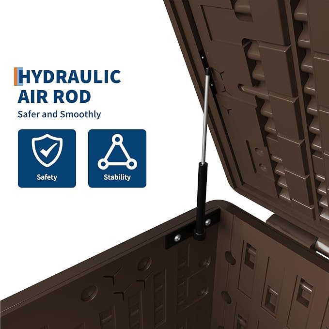 130 Gallon Resin Deck Box, Waterproof & Lockable Patio Storage Box with Hydraulic Lid for Outdoor Garden Tools, Pool Accessories & Cushions