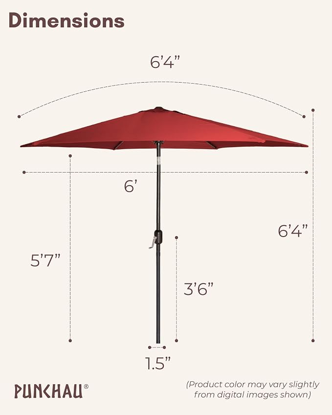 6 Ft Outdoor Patio Umbrella, Easy Open/Close Crank and Push Button Tilt Adjustment - Wine Red Burgundy Market Umbrellas