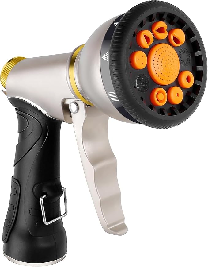Gareden Hose Nozzles 9 Adjustable Patterns Hose Spray Nozzle Heavy Duty Metal Hose Nozzle Spray High Pressure Slip Resistant Water Sprayer for Cleaning/Watering Lawn Garden/Pets Shower/Car Washing