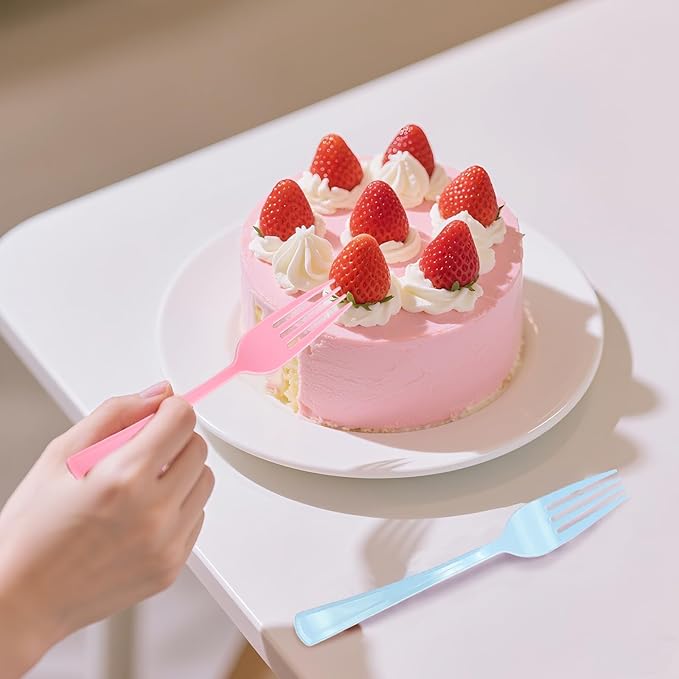 50 Pcs Pink and Blue Plastic Forks Heavy Duty Plastic Cutlery Sets 25 Pink Forks and 25 Blue Forks for Birthday Baby Shower Gender Reveal