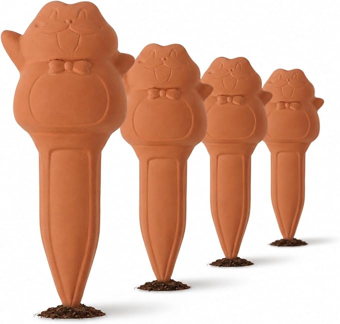 vensovo 4 Pack Terracotta Plant Watering Spikes, Cute Frog Automatic Plant Waterer, Slow Release Self Watering Stakes for Indoor Outdoor Plants, Vacation Plant Care, Fits Wine Bottles