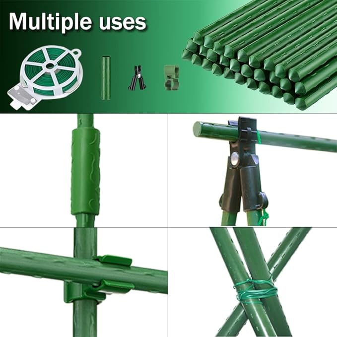 7/16" Garden Stakes,60pcs 16" Plant Stakes DIY 3ft 4ft 5ft 6ft Plant Support Sticks,Plant Support Stake with Sturdy Steel Core to Build Plant Trellis for Outdoor Garden Vegetables