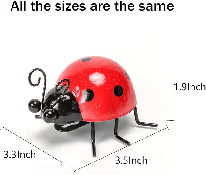 Cruis Cuka Metal Garden Decor for Outside Cute Ladybugs Yard Art Lawn Ornaments Wall Sculptures & Statues Outdoor Fence Decorations for Patio - Set of 4