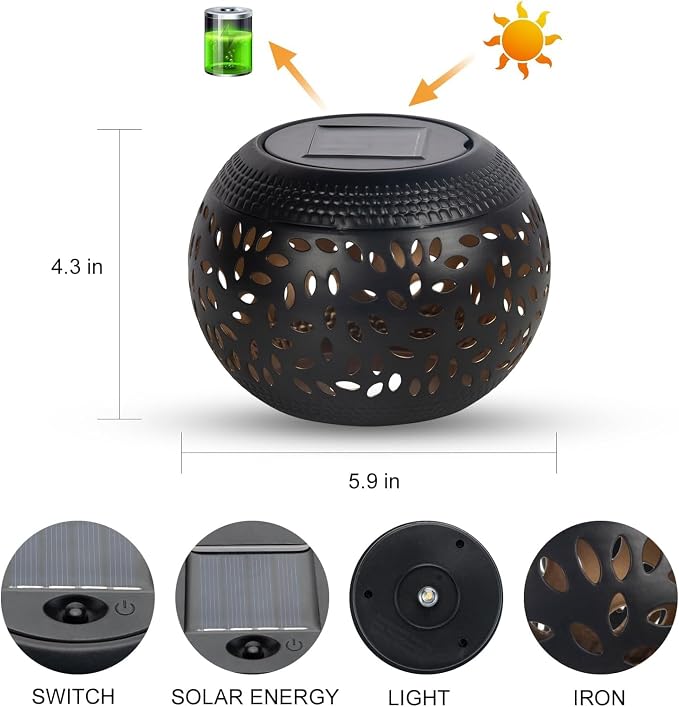 Solar Table Lanterns Outdoor Waterproof - LED Lamp Black Metal Table top Lights -Solar Powered Decorative Lantern for Desk Patio Garden Pathway Yard