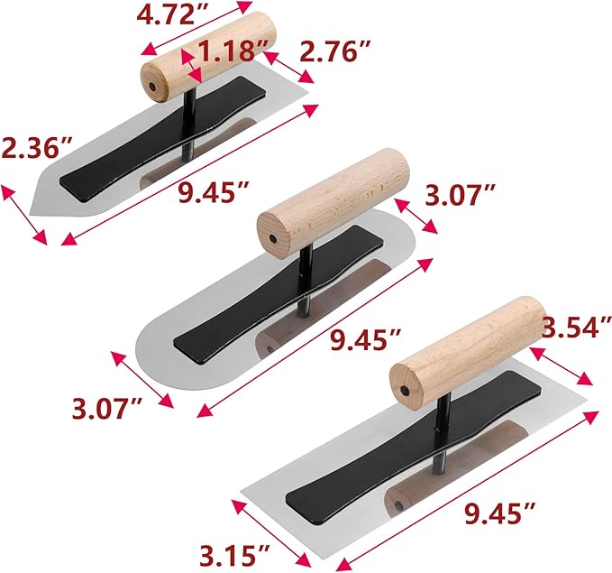 Semetall 3PCS Stainless Steel Venetian Plaster Japanese Finishing Trowel Set Art Paint Plastering Hand Tools - 9" Length