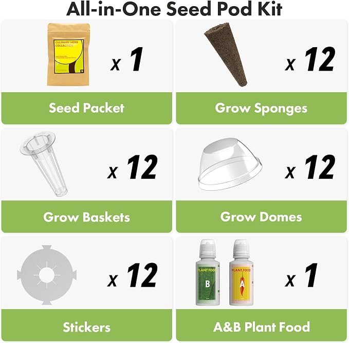 Lyko Gourmet Herb Seed Pod Kit for AeroGarden, iDoo, Ahopegarden, GARDENCUBE, 12 Pods with Basil, Parsley, Mint, Cilantro, Licorice, Hydroponics Growing System Kits for Indoor Garden