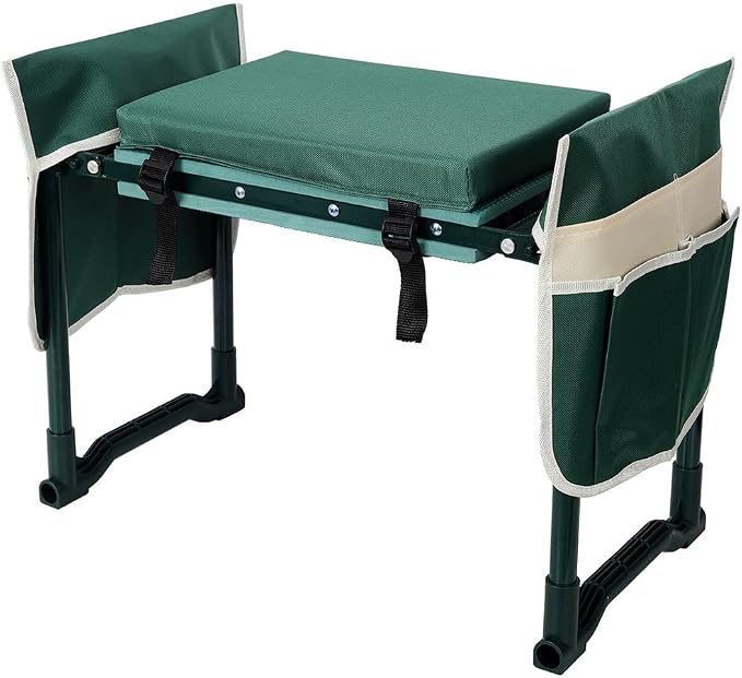 Garden Kneeler and Seat, Foldable Heavy Duty Garden Stool with Tool Pouches, Wide Kneeling Bench and Gardening Seat, 330 lbs Capacity, No Assembly Garden Bench for Women, Men and Seniors