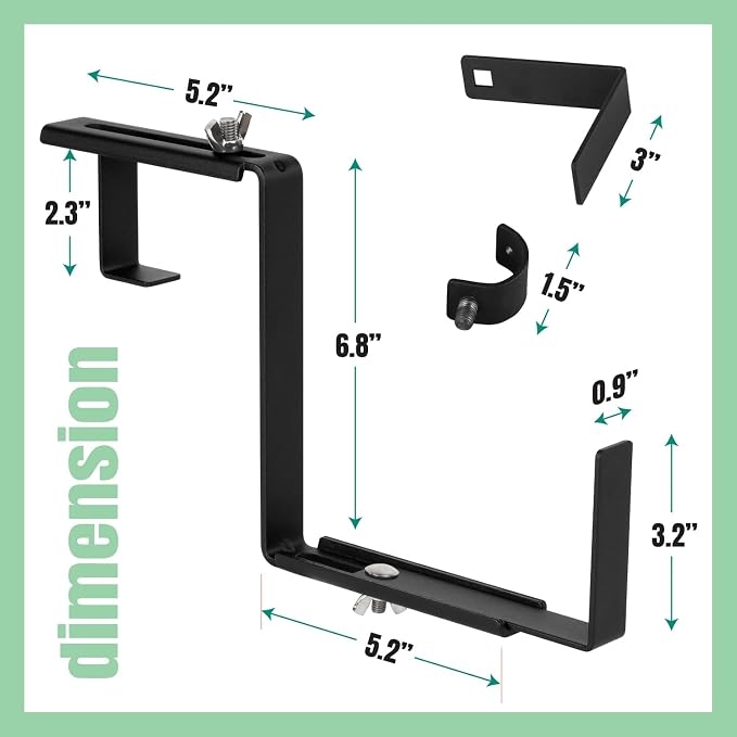 Window Box Bracket, Adjustable Planter Box Bracket, Flower Box Bracket for Railing, No Drill Flower Box Holder, Railing Planter Bracket, Planter Box Bracket for Deck Railing - 3 Pairs - Black