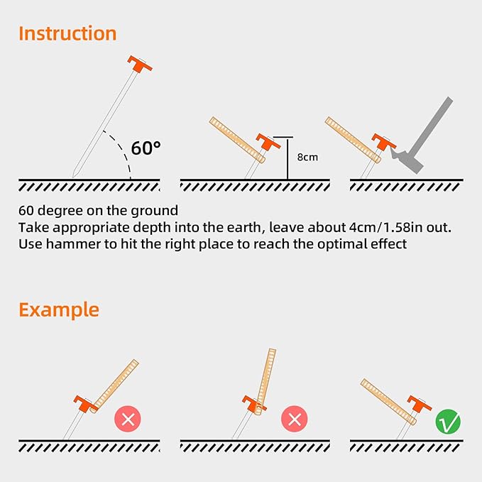 Tent Stakes Heavy Duty Camping Stakes,AVOFOREST 9.8inch Non-Rust Metal Tent Pegs Ground Stakes Tent Spikes Camping,Garden,Hiking Orange(Orange 12+2pcs, 10IN)