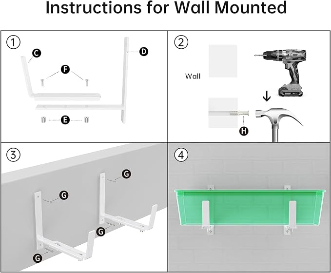 Y&M 6 PCS Adjustable Window Box Brackets for Planter Box, Heavy Duty Wall Mounted Hooks Hangers for Flower Baskets Holder White Steel Mounting Durable, Suitable for Fence Pergola Patio Garden Balcony