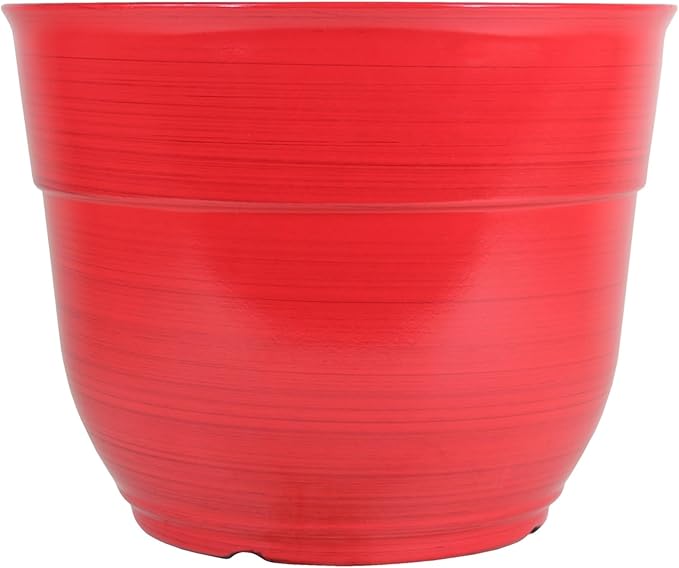 Garden Elements Indoor/Outdoor Glazed Brushed Happy Plastic Planter, Large, Bright Red, 15"