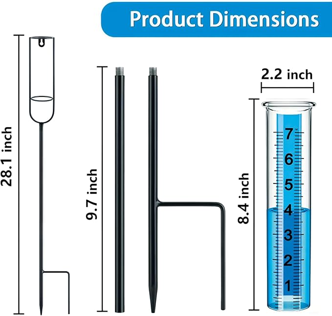 Rain Gauge, 7" Freeze Proof rain Gauge Outdoor Best Rated, Rain gauges for Yard with Stake,Large Clear Numbers and Adjustable Height -Decorative rain Measure Gauge for Garden, Deck, Lawn