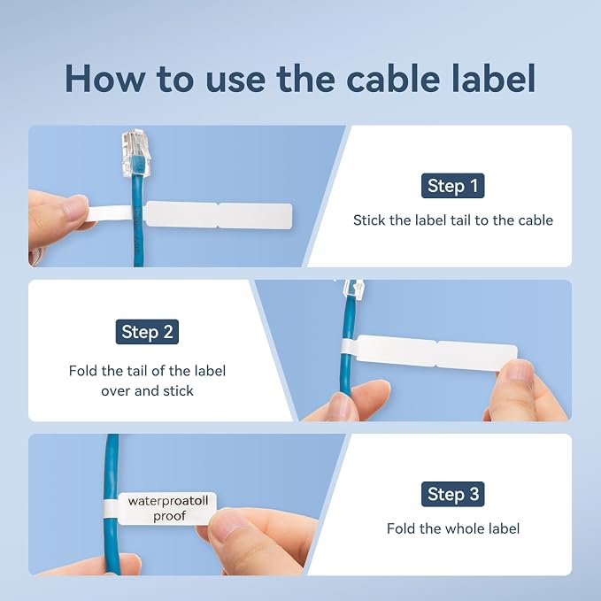 NIIMBOT Thermal Transfer Cable Labels 0.49" x 4.29", for N1(B18) Label Maker, PET Material, Waterproof and High-Temperature Resistance, Long Storage Time, 1 Roll of 60, White
