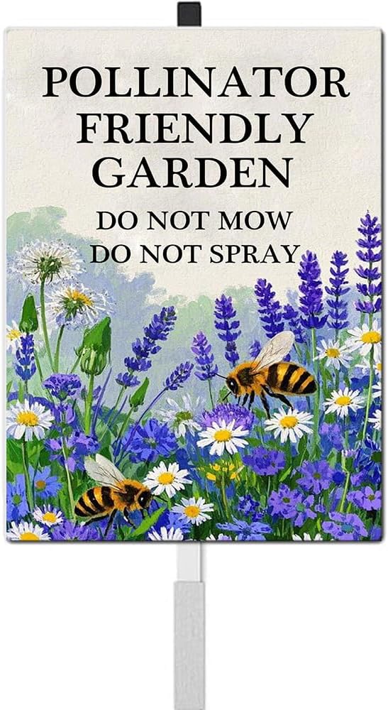 Pollinator Friendly Garden Do Not Mow Do Not Spray Yard Sign With Stakes No Mow Zone Bee Habitat Garden Stake Reflective Rustproof Aluminium No Mow May Signs Outdoor 8X12 IN