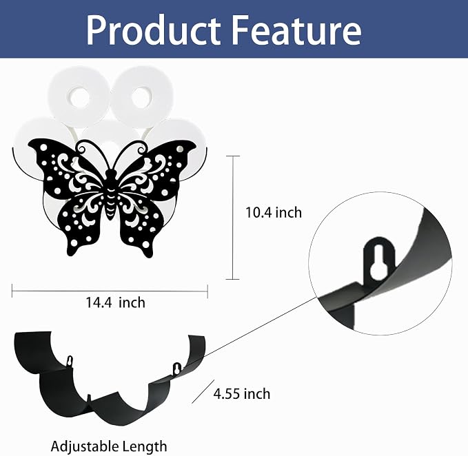 Cute Butterfly Toilet Tissue Holder,Animal Paper Holders,Decorative Metal Papers Holder,Funny Toilet Animal Storage for Bathrooms,Bathroom Paper Organizer for Extra 8 Rolls Wall Mounted Art Decor
