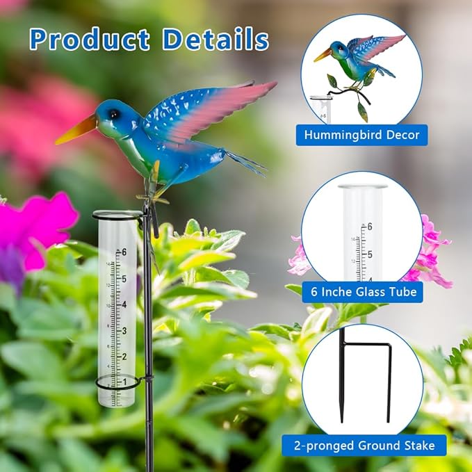 商品名称 Rain Gauge Outdoor with 6-Inch Glass Tube, Metal Rain Gauge with Bird Decor, Decorative Rain Water Gauge Garden Stake for Garden, Yard Lawn, Patio | Decorative Rain Gauge, 6-Inch Glass Rain Gauges