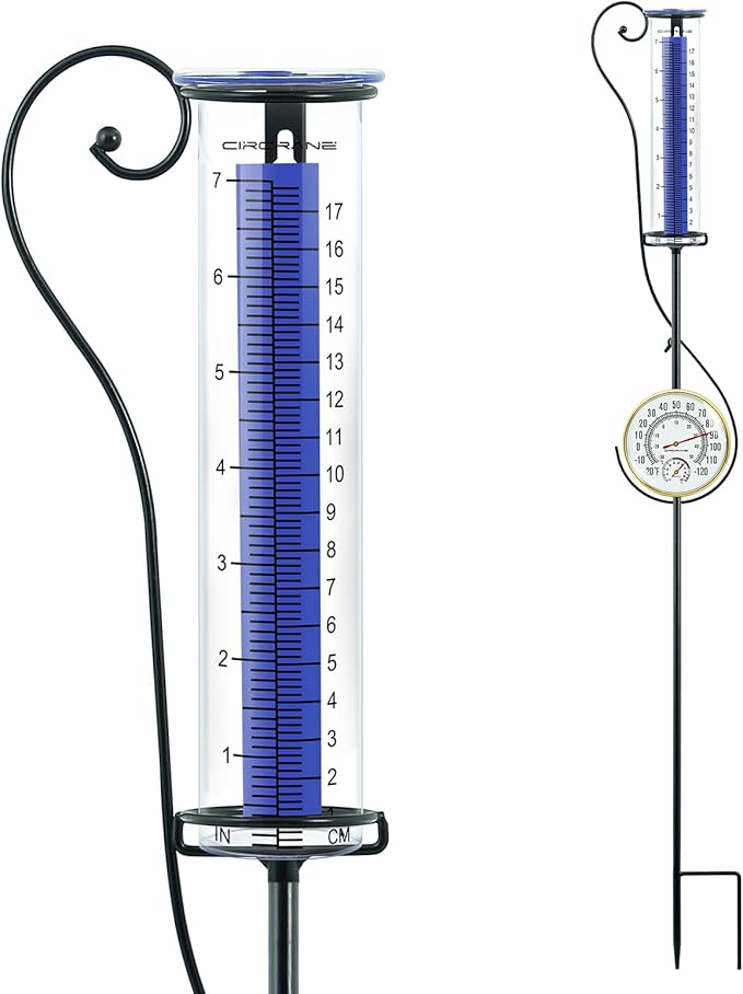 Circrane Rain Gauge Outdoor,Accurate Measure Tube with Metal Stake, Easy to Read Large Number for Backyard