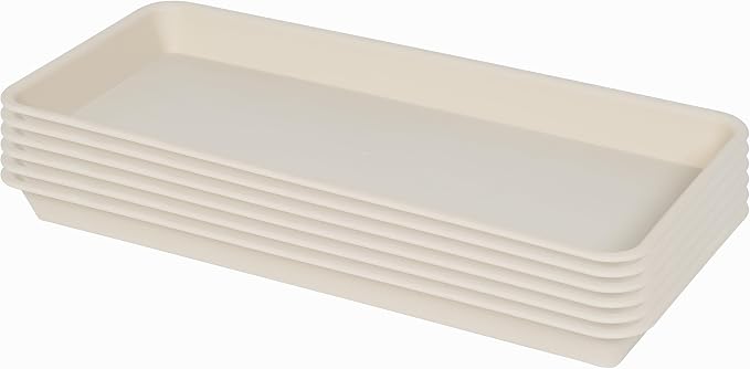 VUWEZ 6 Pack Plastic Plant Trays, Rectangular, Indoor/Outdoor, Drip Trays for Flower Pots, Windowsill (6 x 11 Inch, Beige)