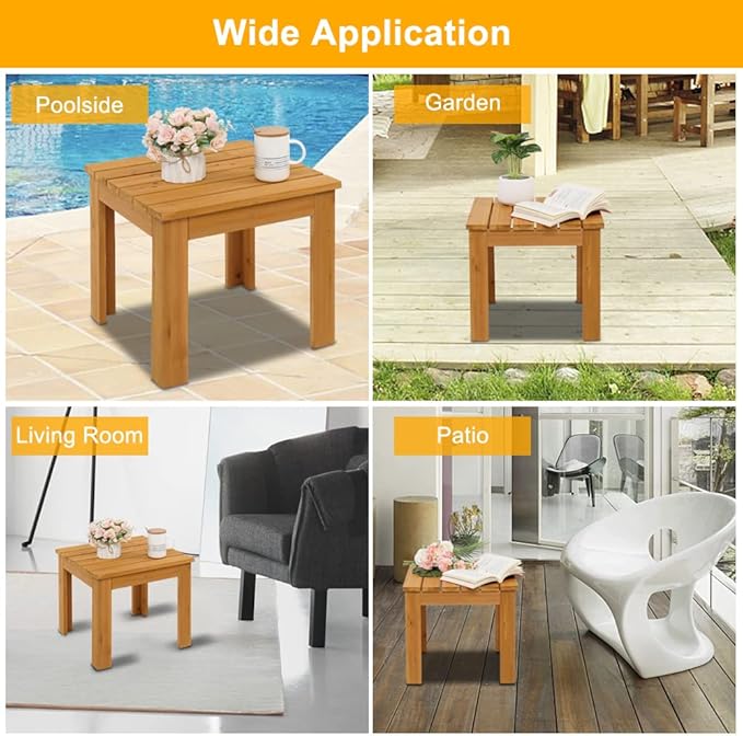 Patio Coffee Bistro Side Table,Indoor Outdoor Small Wooden Square Side/End Table,Sofa Bedside Table Nightstand,Modern Wood Bedside Table,with Waterproof Frame,for Garden Yard Lawn Balcony (Natural)