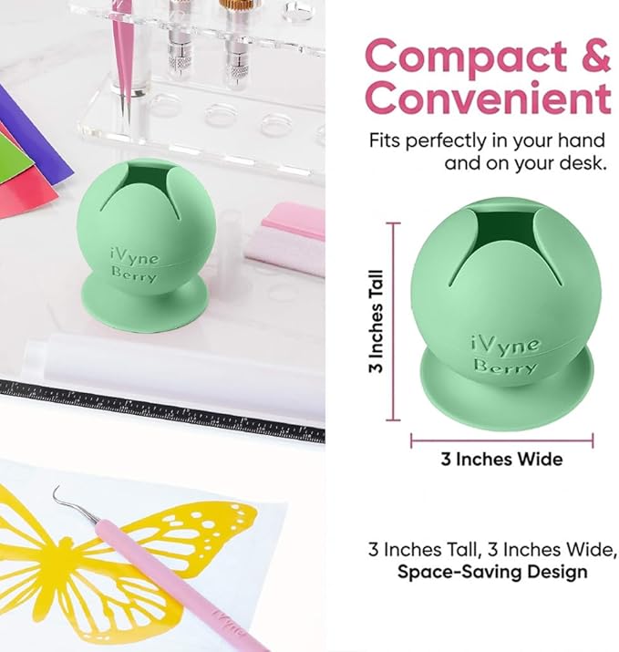 iVyne Berry Suctioned Vinyl Weeding Scrap Collector | Versatile Multi-Surface Suction & Anti-Spill Vinyl Scrap Collector w/Soft and Flexible Silicone to Protect your Weeding Tools | Green, 1 Pack
