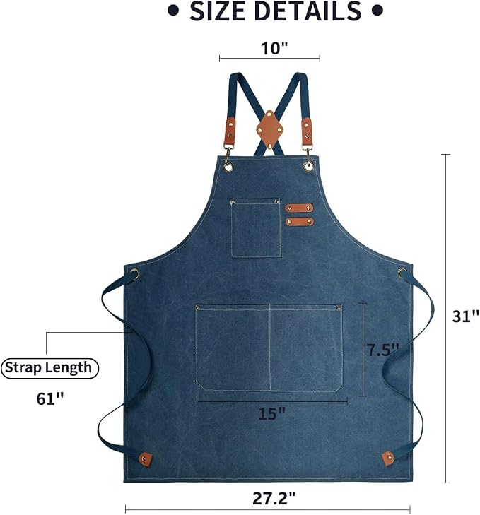 ZOMAO Cotton Canvas Cross Back Apron for Men and Women,Chef Apron With Adjustable Strap and Large Pockets,Kitchen Cooking Baking Bib Heavy Duty Work Apron
