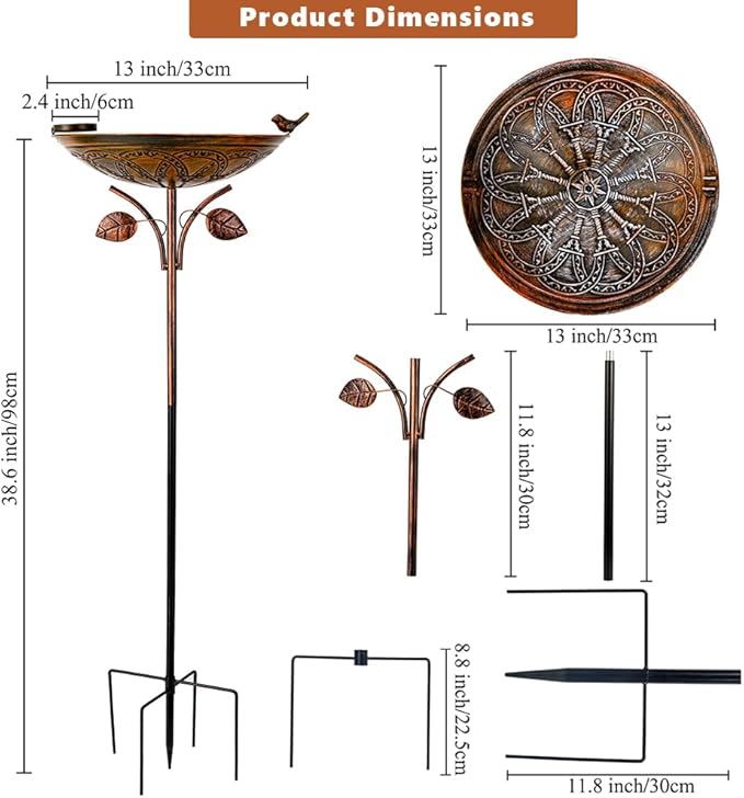 dreamysoul Metal Outdoor Bird Baths, 38 Inches Tall Vintage Freestanding Cast Iron Birdbaths, 5-Pronged Bird Bath for Outside Garden Yard Patio Decor
